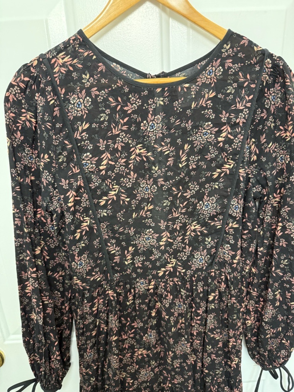 Madewell Christy Dawn Tallulah Tie Back Black Floral Midi Dress Size Small - Picture 4 of 10